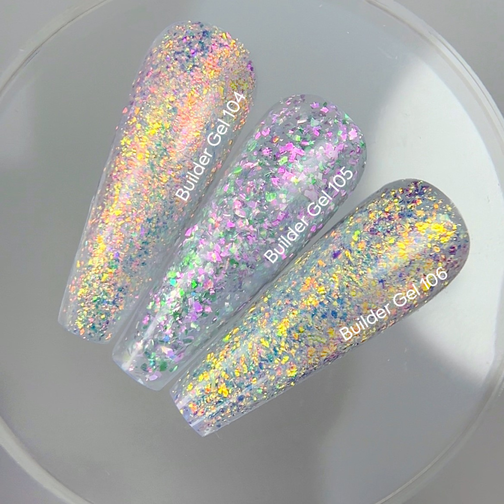 Builder Gel 104–106 chunky glitter